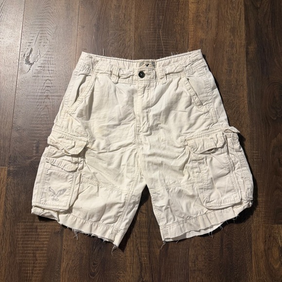 American Eagle Outfitters Other - Vintage American Eagle Cargo Shorts Mens 33 Cream AE-3 Y2K Frayed Heavy Cotton